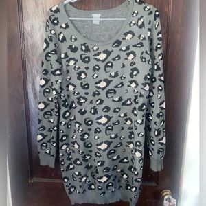 Gray Cheetah Print Sweater Dress